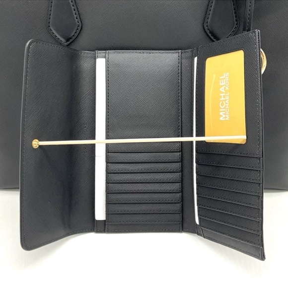 Michael Kors Bag Large Sheila Mf Tote Bag & Large Trifold Wallet Black/Gold - Picture 13 of 14
